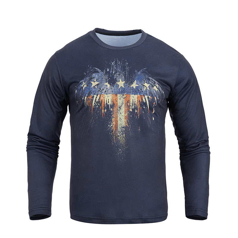 Men's Patriotic American Flag Graphic Long Sleeve T-shirts