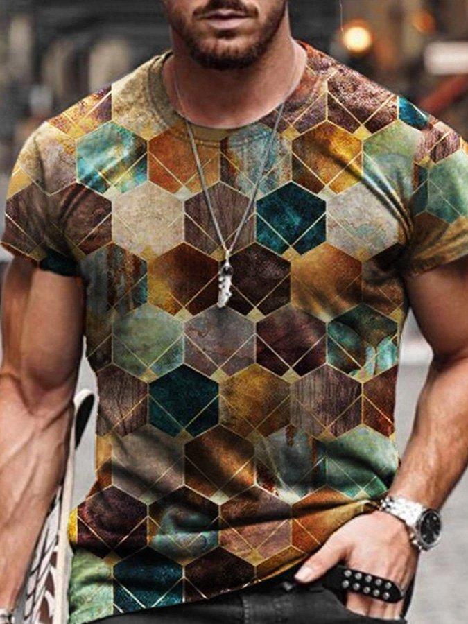 Men's Contrast Block Painting Print T-Shirt