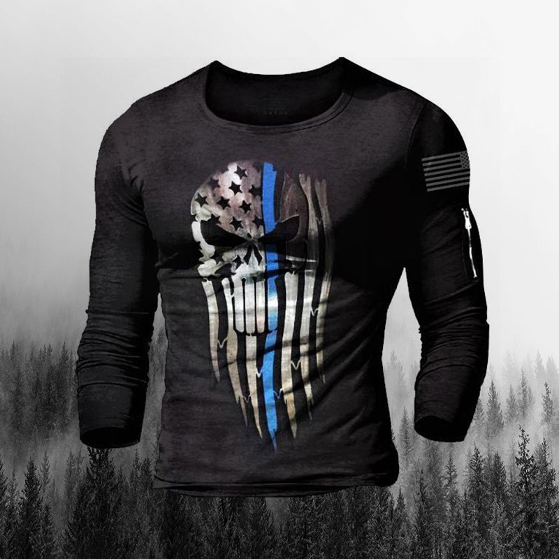 Mens Outdoor Patriotic Head Long Sleeve Shirt