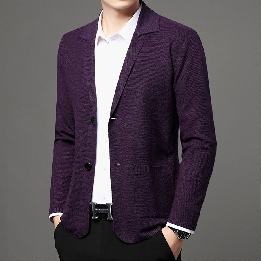 Men&#039;s Casual Knitted Cardigan Top Purple L