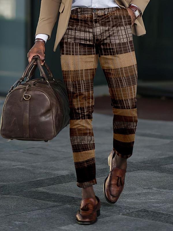 Retro Printed Casual Men's Suit Pants