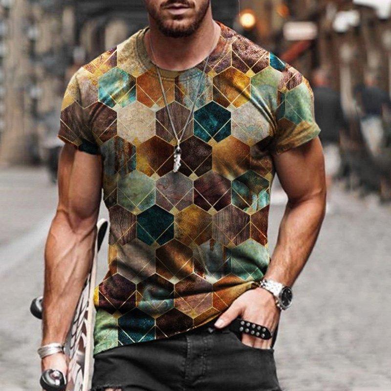 Men's Contrast Block Painting Print T-Shirt