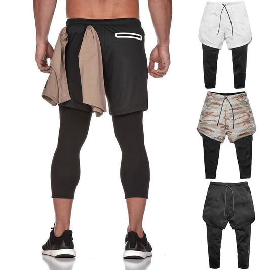 Men's Sports Fitness Double Shorts + Pants Capris