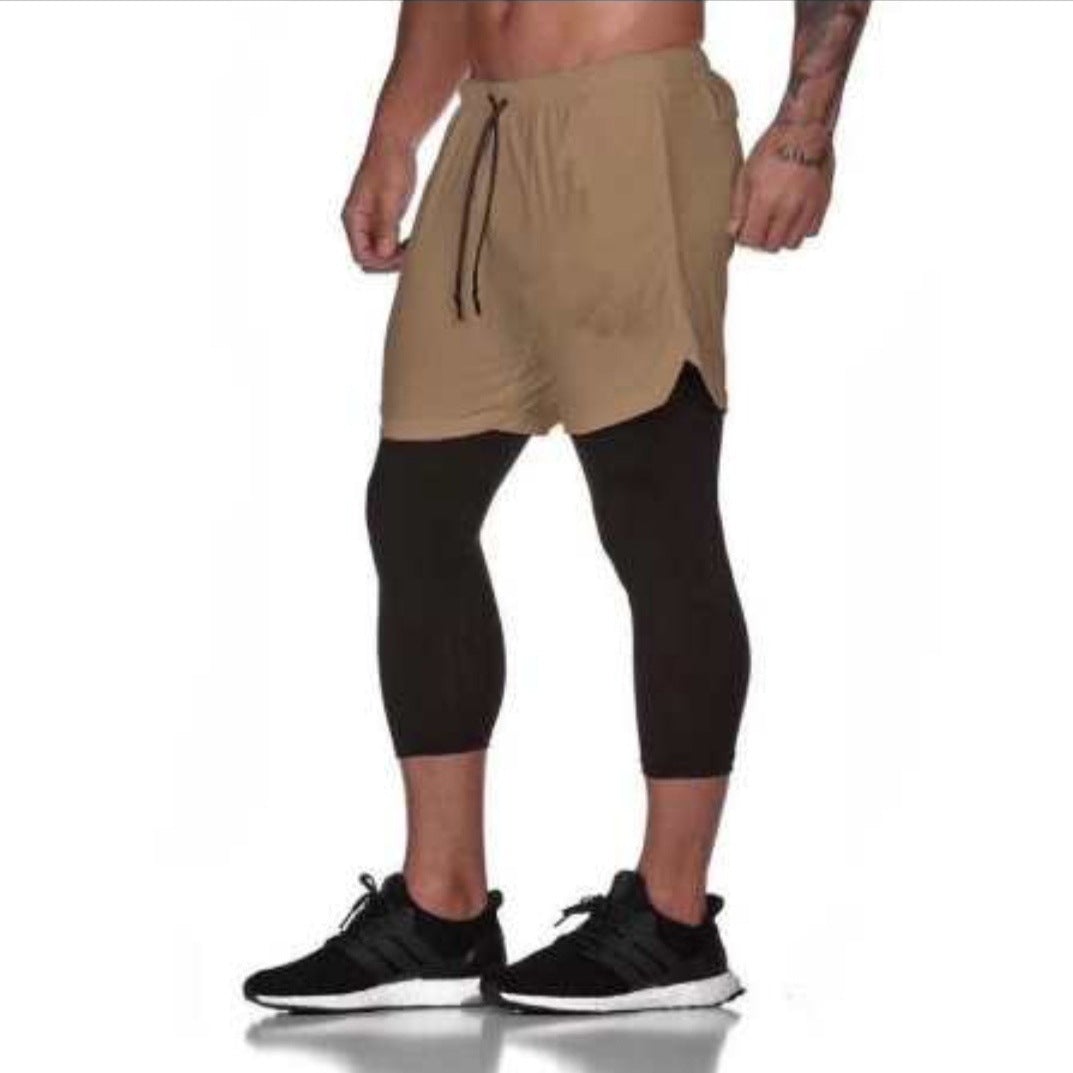 Men's Sports Fitness Double Shorts + Pants Capris