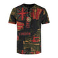 Men's Cotton Linen V-neck T-shirt with Bandage Summer Vintage Printed  YC03 M