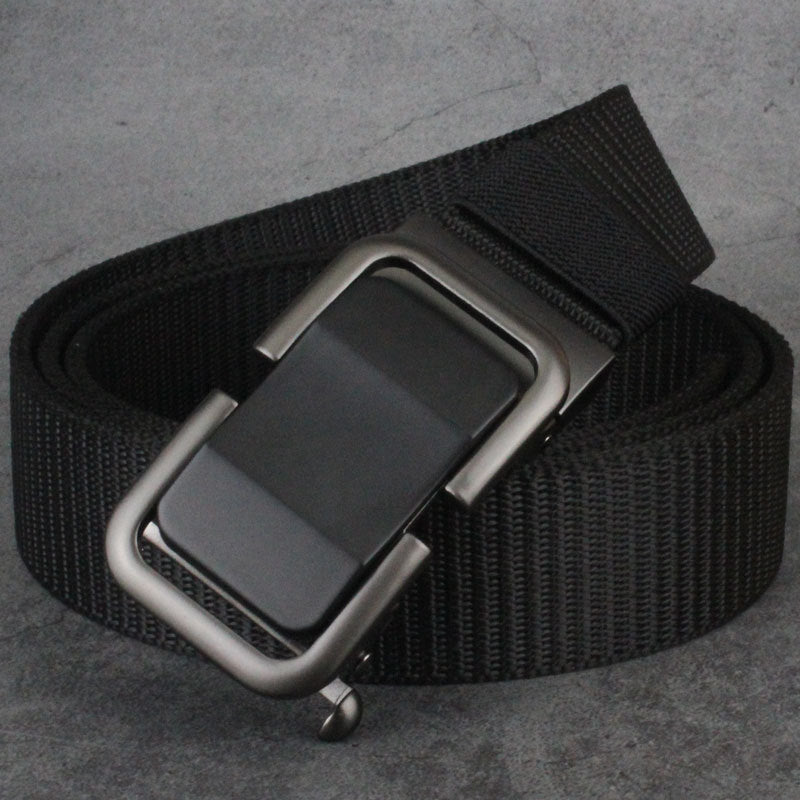 Men's Toothless Trendy Nylon Canvas Belt With Automatic Buckle Outdoor Casual Pants Belt