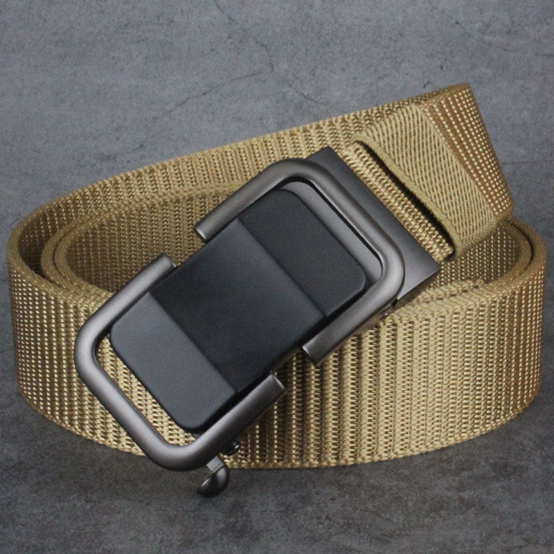 Men's Toothless Trendy Nylon Canvas Belt With Automatic Buckle Outdoor Casual Pants Belt