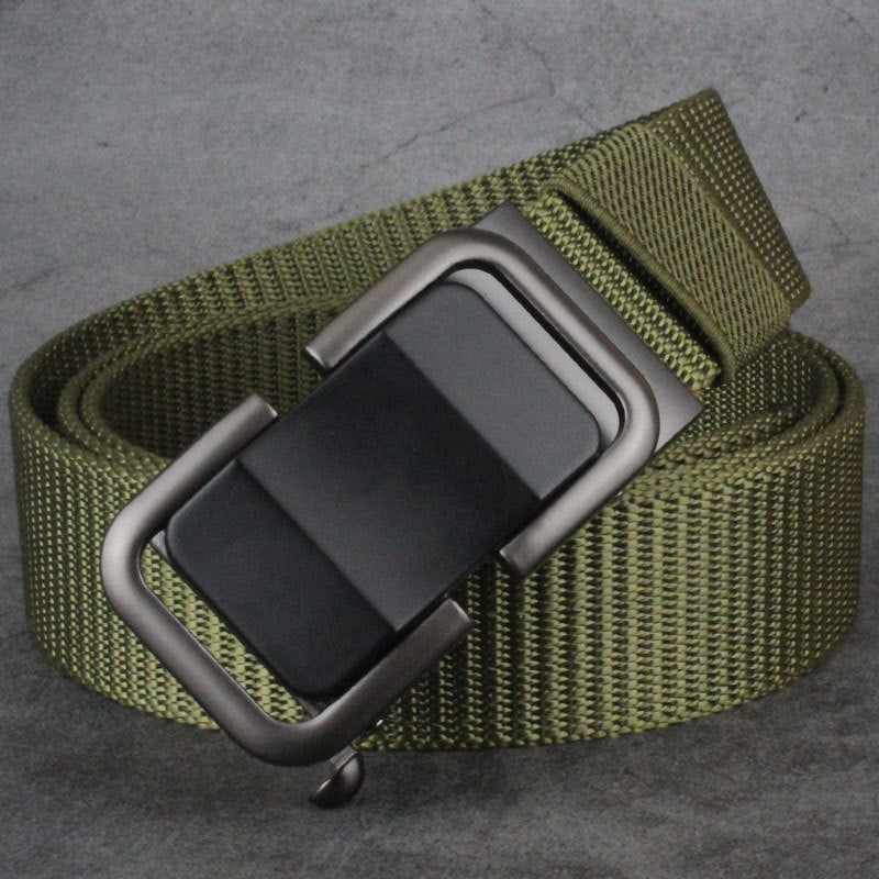 Men's Toothless Trendy Nylon Canvas Belt With Automatic Buckle Outdoor Casual Pants Belt