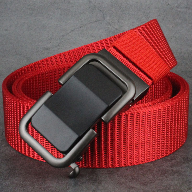 Men's Toothless Trendy Nylon Canvas Belt With Automatic Buckle Outdoor Casual Pants Belt