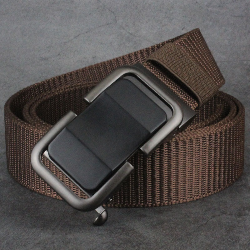 Men's Toothless Trendy Nylon Canvas Belt With Automatic Buckle Outdoor Casual Pants Belt