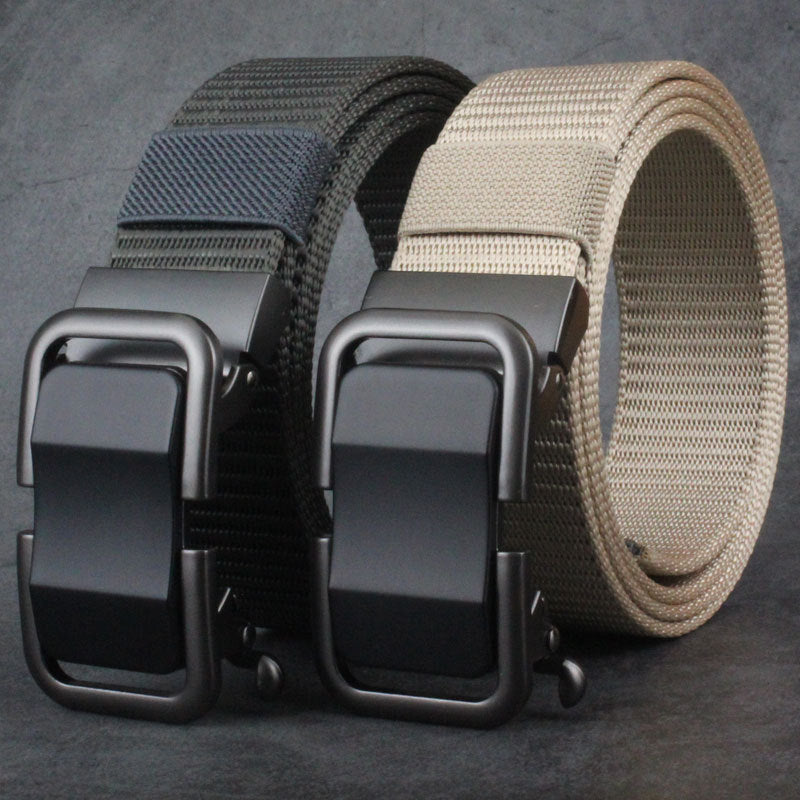 Men's Toothless Trendy Nylon Canvas Belt With Automatic Buckle Outdoor Casual Pants Belt