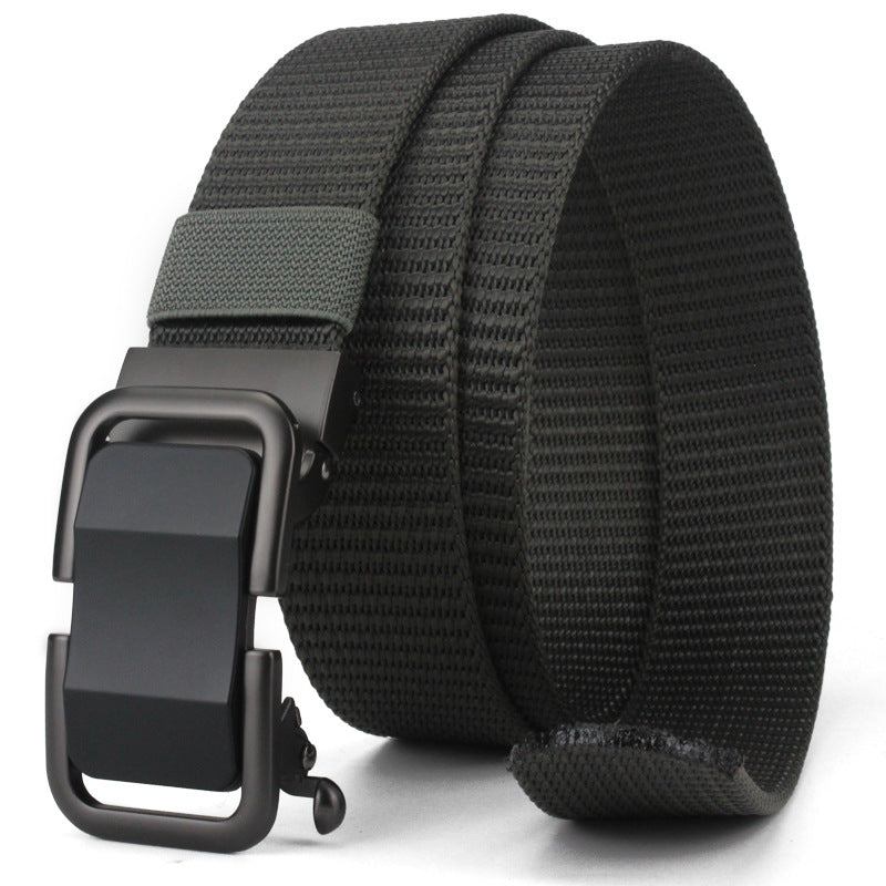 Men's Toothless Trendy Nylon Canvas Belt With Automatic Buckle Outdoor Casual Pants Belt