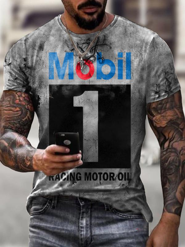 Mens Vintage Motor Mobil 1 Oil Badge Printed T-shirt