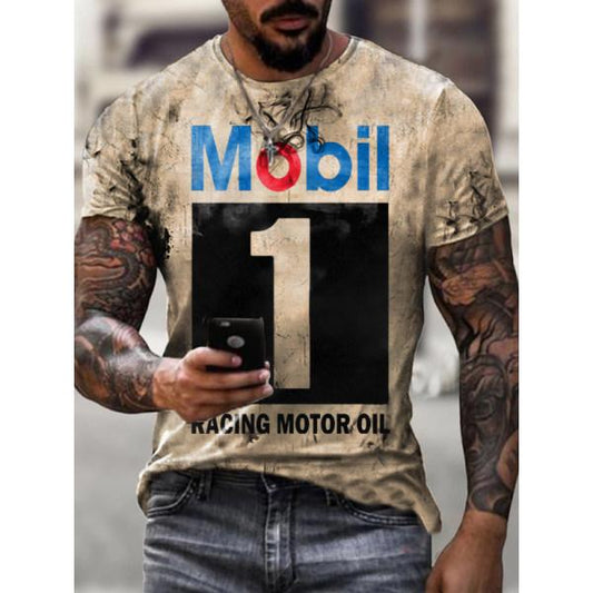 Mens Vintage Motor Mobil 1 Oil Badge Printed T-shirt