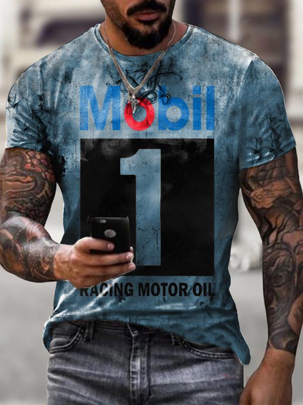 Mens Vintage Motor Mobil 1 Oil Badge Printed T-shirt