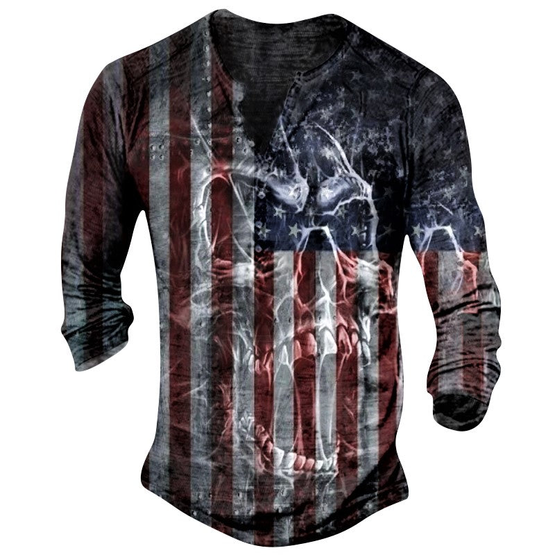 Mens Retro Comfortable National Retro Skull Long Sleeve