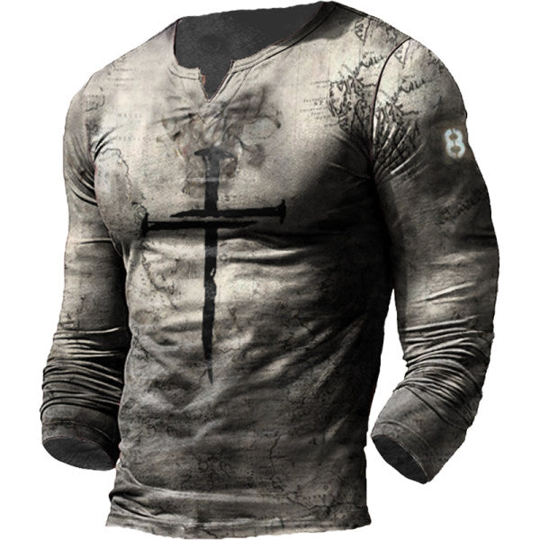 Men'S Outdoor Faith Print  V-Neck Long Sleeve Shirt