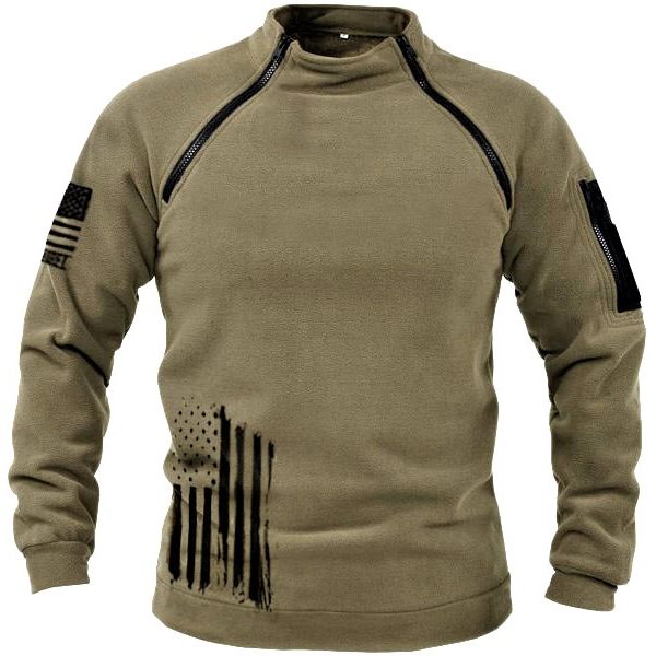 Men'S Outdoor Zipper Stand Collar Windproof Fleece Sweater