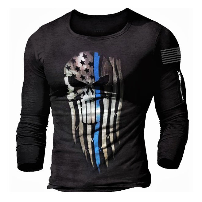 Mens Outdoor Patriotic Head Long Sleeve Shirt