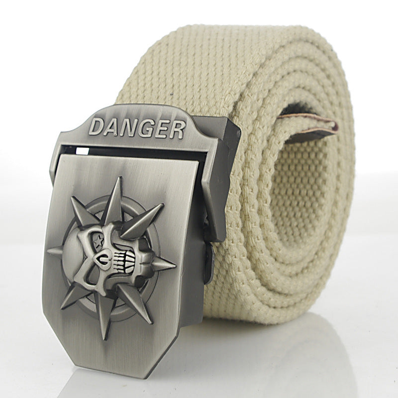 Men'S Skull Thicken Extended Canvas Training Belt Outdoor Sports Belt