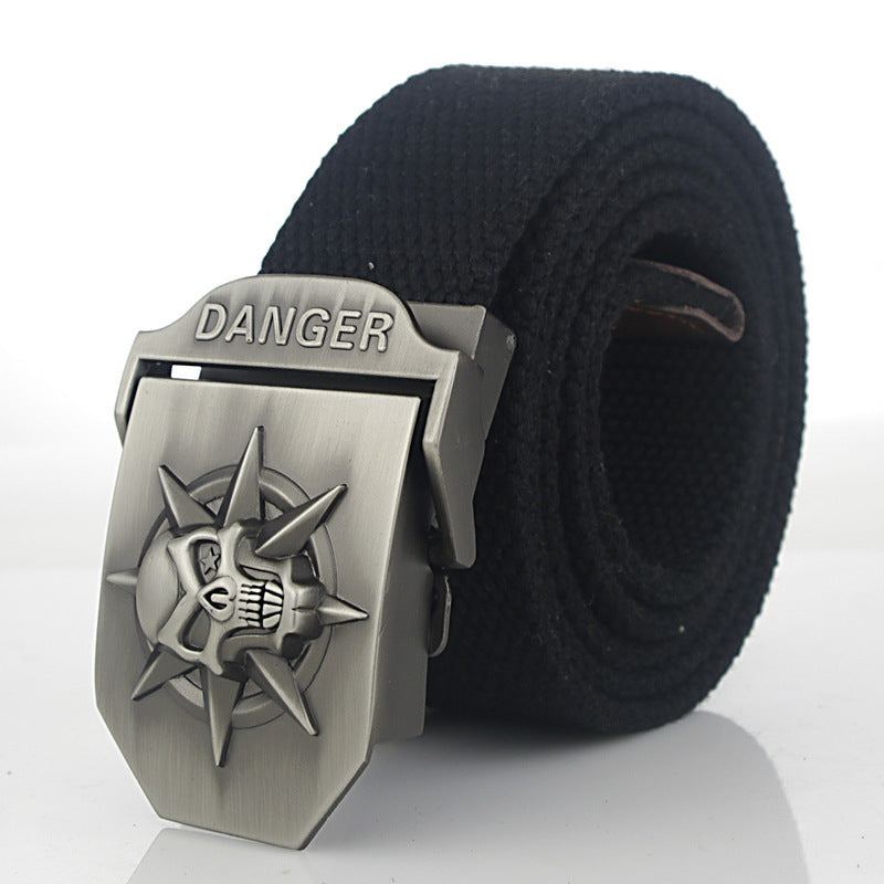 Men'S Skull Thicken Extended Canvas Training Belt Outdoor Sports Belt