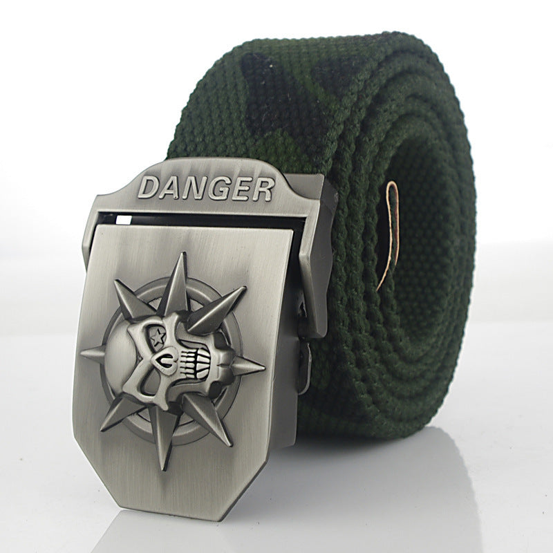 Men'S Skull Thicken Extended Canvas Training Belt Outdoor Sports Belt