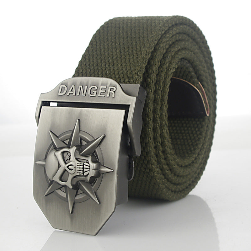 Men'S Skull Thicken Extended Canvas Training Belt Outdoor Sports Belt