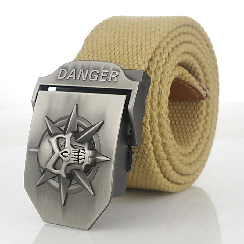 Men'S Skull Thicken Extended Canvas Training Belt Outdoor Sports Belt