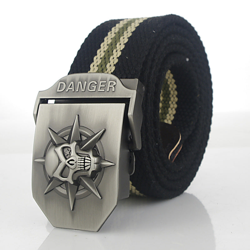 Men'S Skull Thicken Extended Canvas Training Belt Outdoor Sports Belt