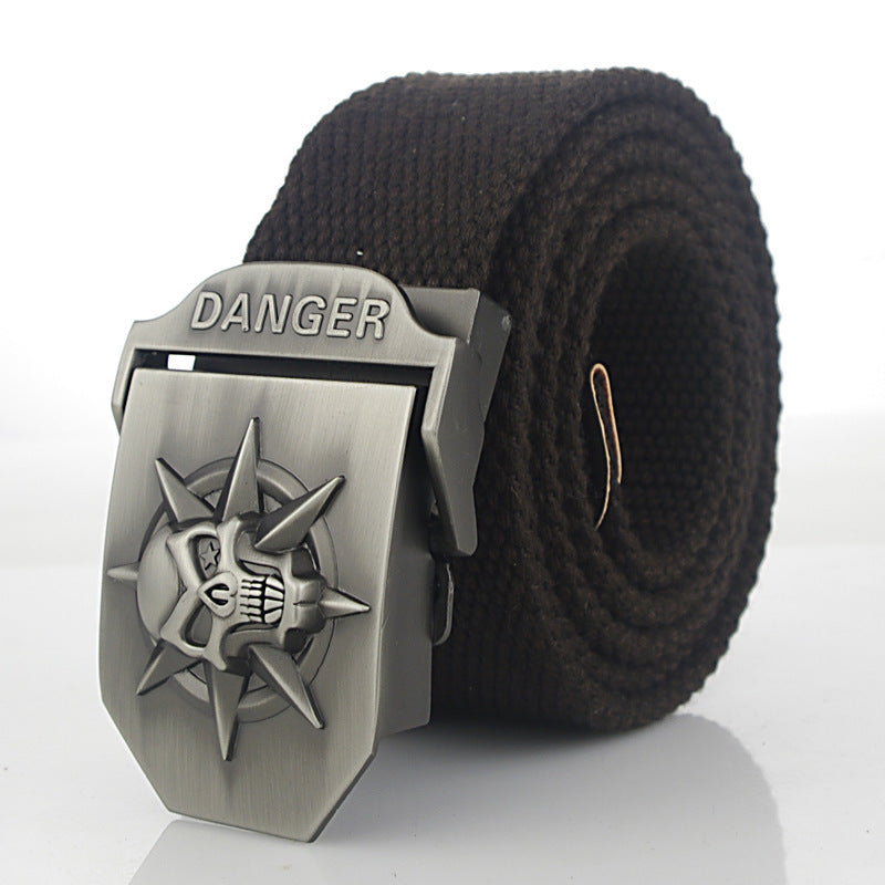 Men'S Skull Thicken Extended Canvas Training Belt Outdoor Sports Belt