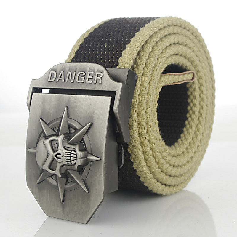 Men'S Skull Thicken Extended Canvas Training Belt Outdoor Sports Belt