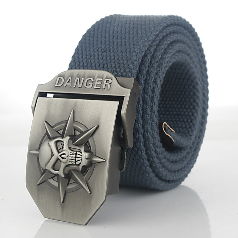 Men'S Skull Thicken Extended Canvas Training Belt Outdoor Sports Belt