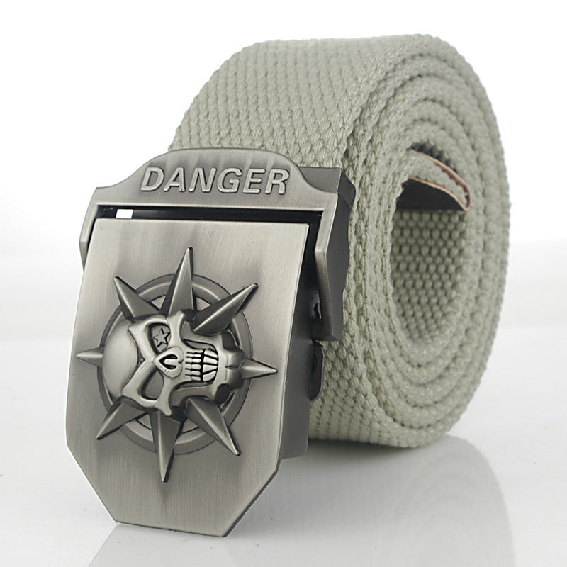 Men'S Skull Thicken Extended Canvas Training Belt Outdoor Sports Belt