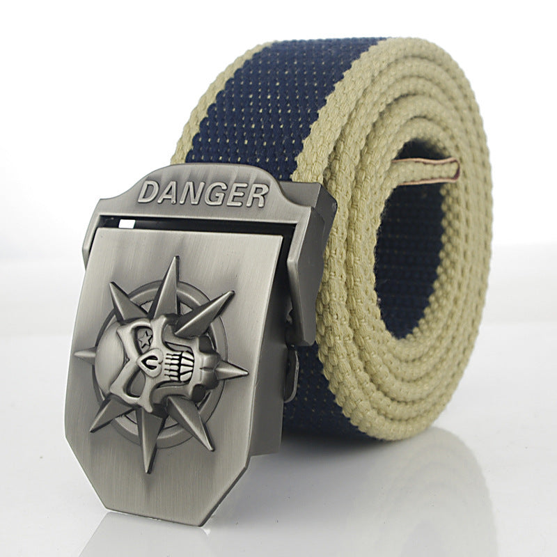 Men'S Skull Thicken Extended Canvas Training Belt Outdoor Sports Belt