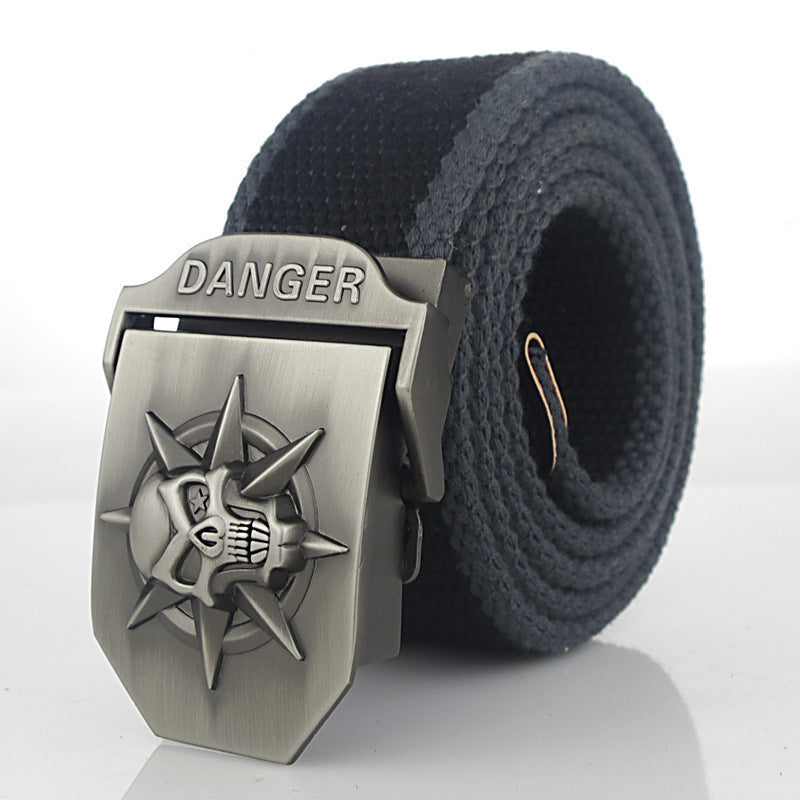 Men'S Skull Thicken Extended Canvas Training Belt Outdoor Sports Belt