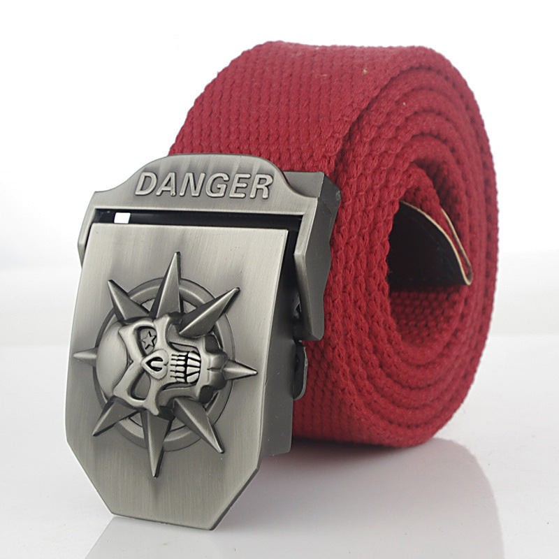 Men'S Skull Thicken Extended Canvas Training Belt Outdoor Sports Belt