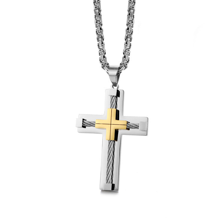 Men'S Religious Titanium Steel Wire Rope Cross Necklace