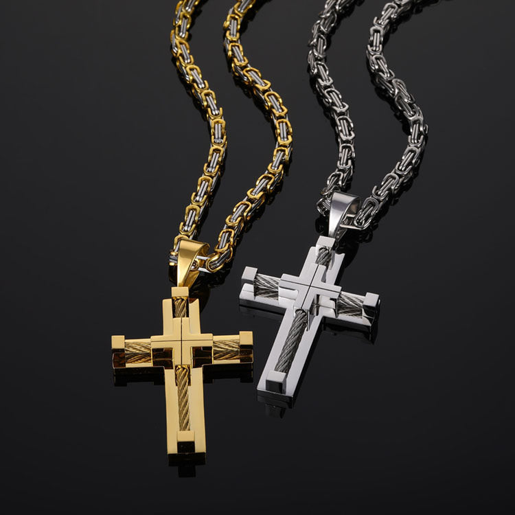 Men'S Religious Titanium Steel Wire Rope Cross Necklace