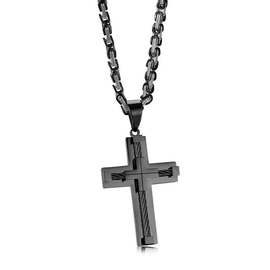 Men'S Religious Titanium Steel Wire Rope Cross Necklace