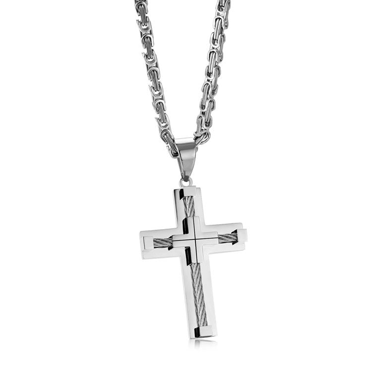 Men'S Religious Titanium Steel Wire Rope Cross Necklace