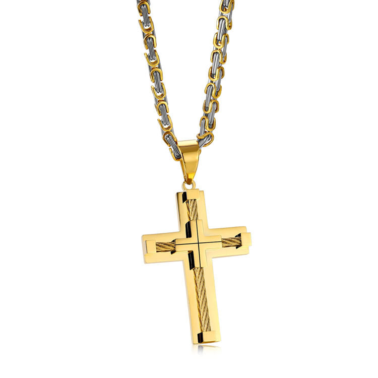 Men'S Religious Titanium Steel Wire Rope Cross Necklace