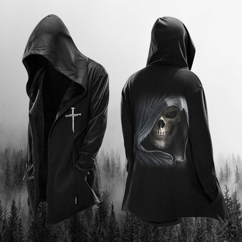 Mens Outdoor Skull Pockets Cardigans Long Sleeve Shawl Hoodie Coat