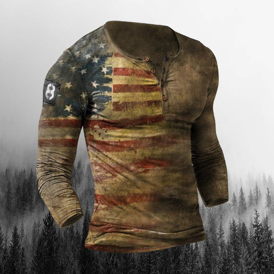 Men'S Outdoor Tactical Patriot Retro Long Sleeve Henry Collar Top