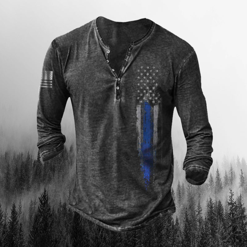 Mens Outdoor Vintage Long-sleeved Henley Shirt