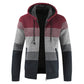 Mens Hooded Sweater Cardigan Loose Plus Fleece Thicken Colorblock Knit Sweater Jacket