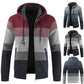 Mens Hooded Sweater Cardigan Loose Plus Fleece Thicken Colorblock Knit Sweater Jacket