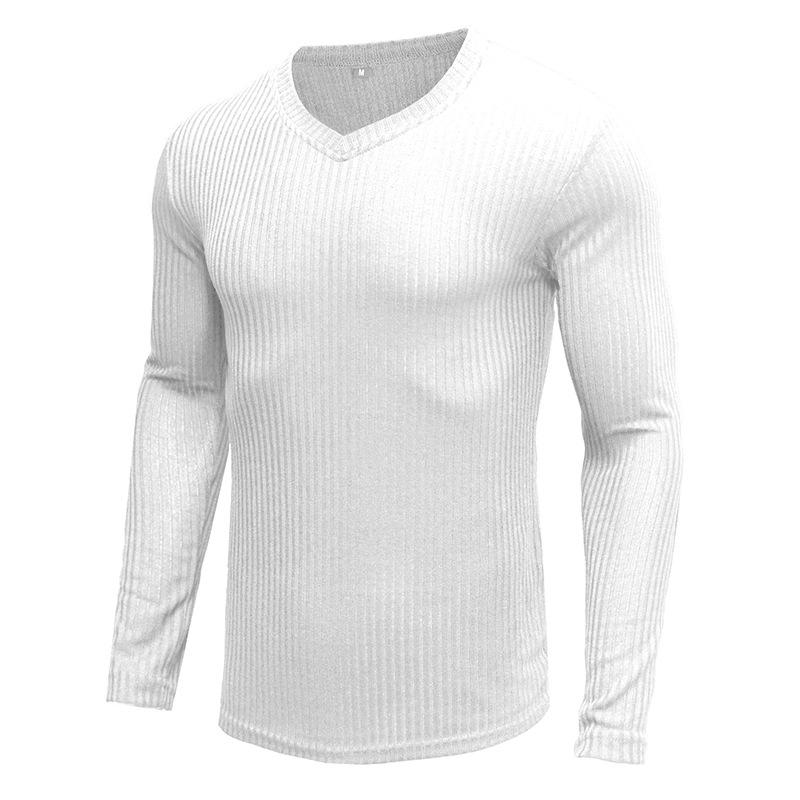 Men's solid color pullover V-neck casual sweater