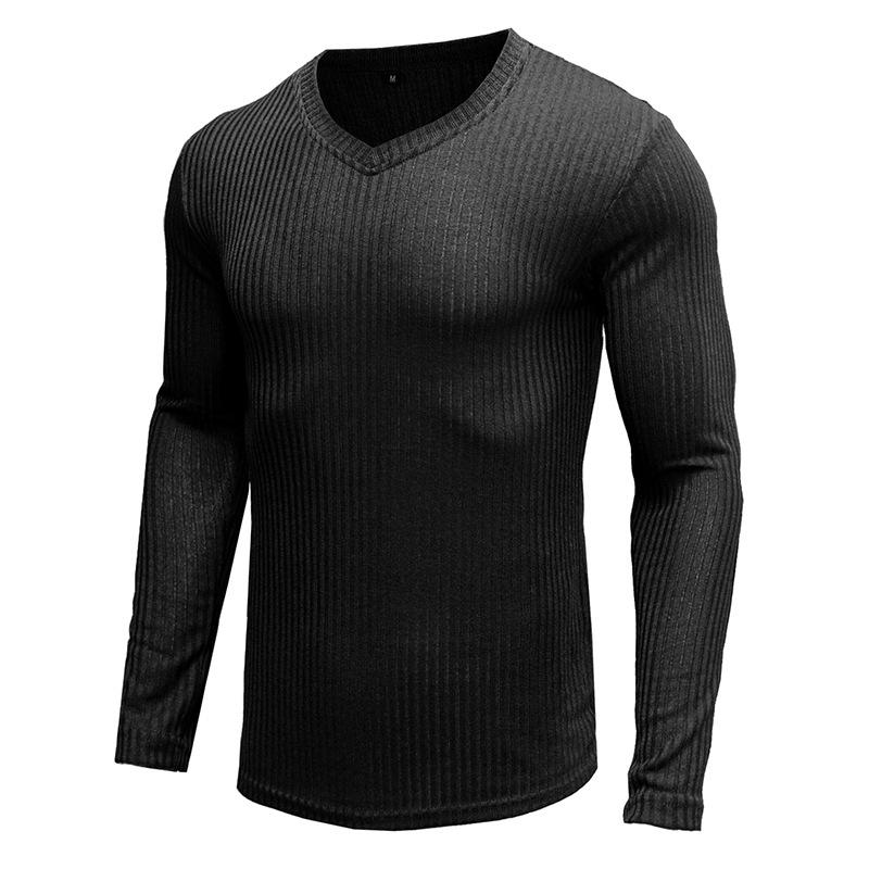 Men's solid color pullover V-neck casual sweater