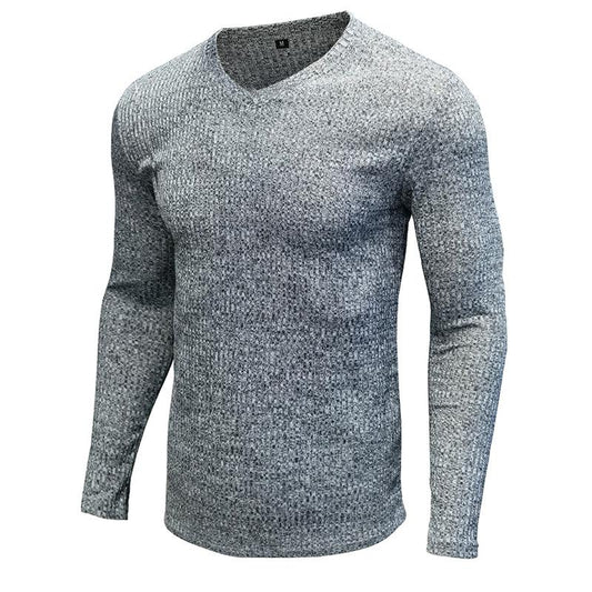 Men's solid color pullover V-neck casual sweater