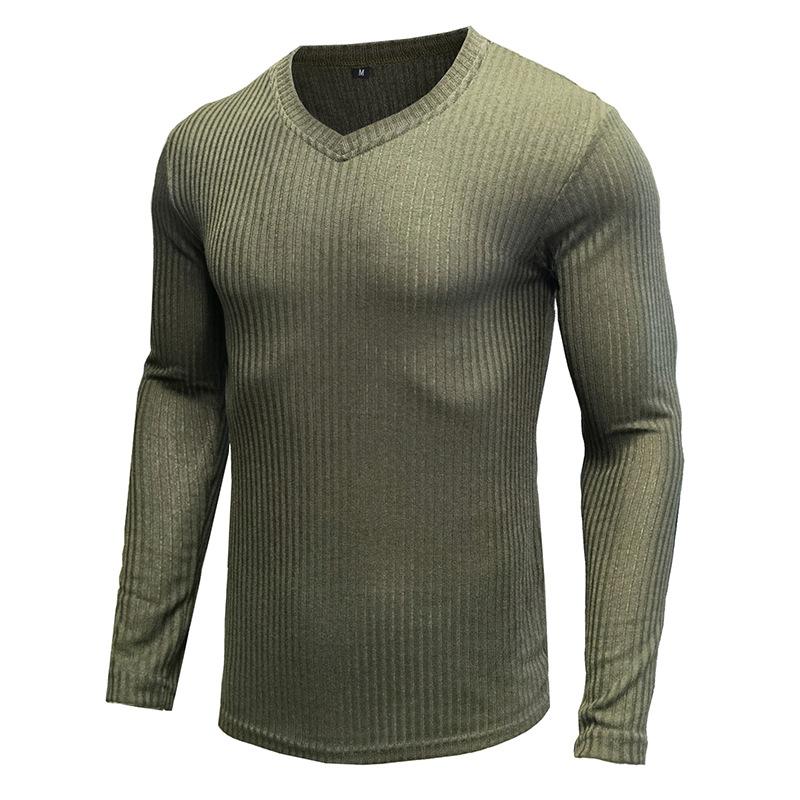 Men's solid color pullover V-neck casual sweater